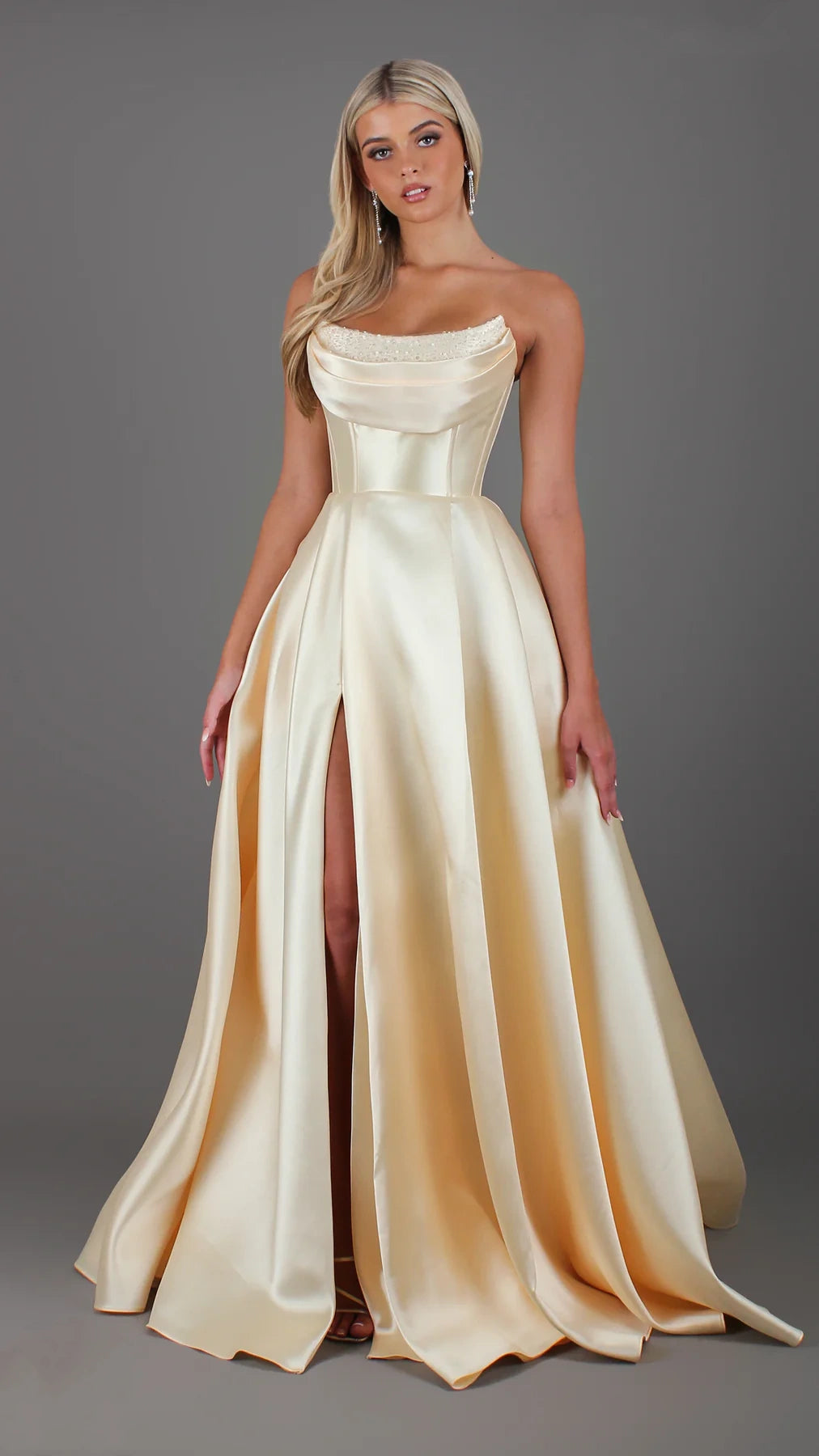 YS-Strapless Corset Ball with Pearl Mikado Satin Gown
